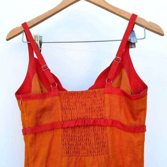 New Reformation Sara Linen Midi Dress Orange Nectarine Pink Sundress 2 Mod - Picture 10 of 13